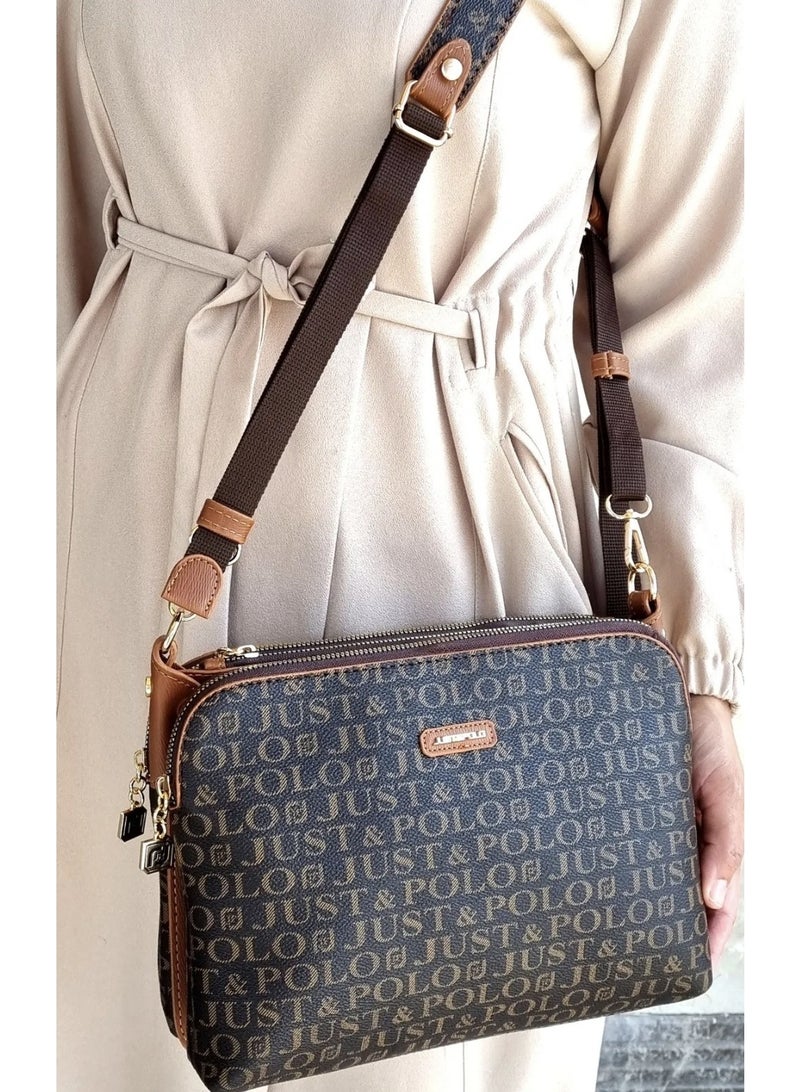 Just Polo A stylish and elegant crossbody shoulder bag from Just & Polo, designed to combine fashion with everyday practicality. Featuring a modern monogram pattern with high-quality finishing, this bag is perfect for daily use, shopping, work, or casual outings. Its compact yet spacious interior allows you to carry your essentials comfortably, while the adjustable shoulder strap ensures easy and comfortable wear. - Image 1